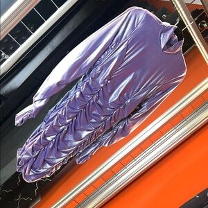 💜 🔮 GUESS Metallic Shimmery Ruched Long Sleeve Party Dress 🔮 💜